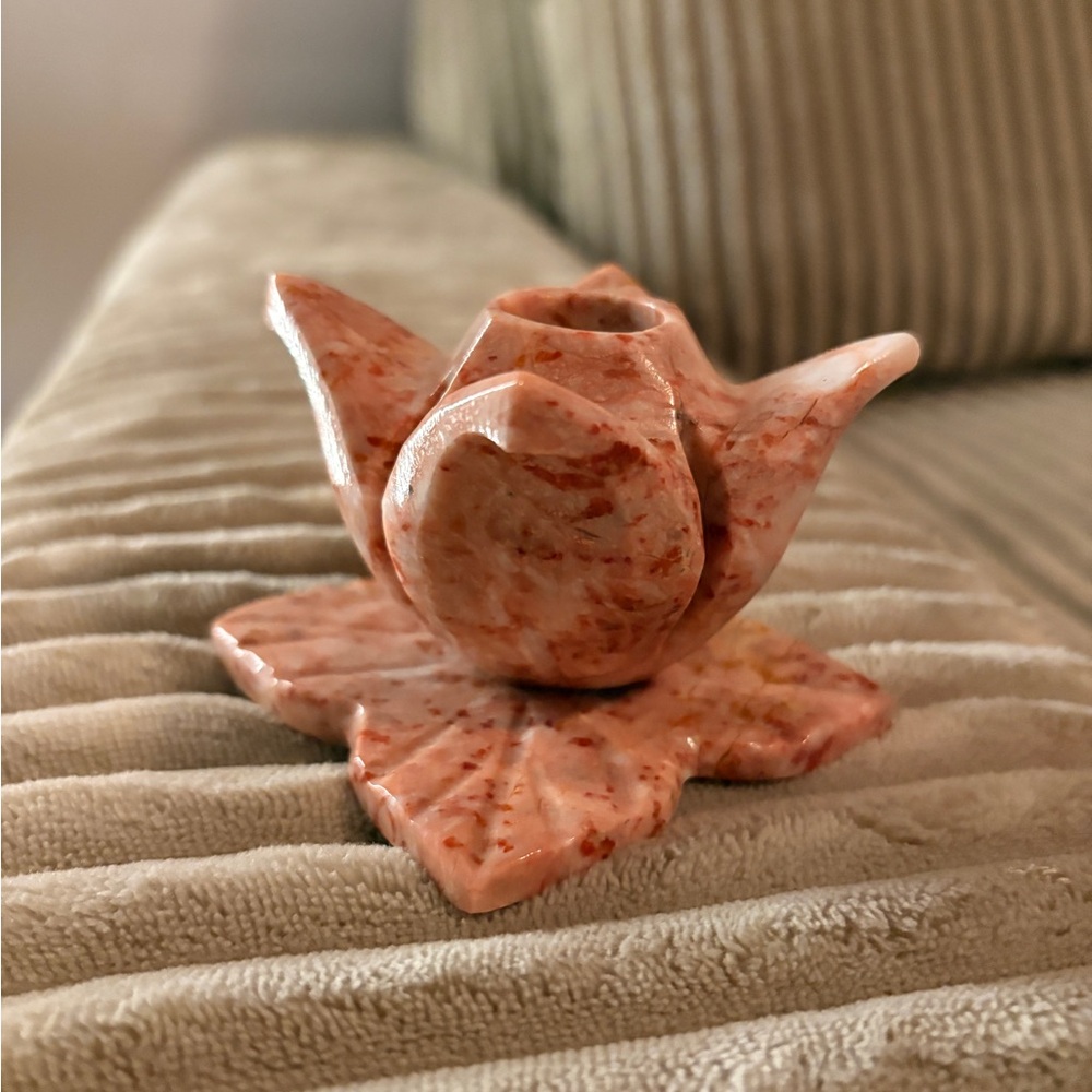 Vintage Red Marble Rose Candlestick Holder